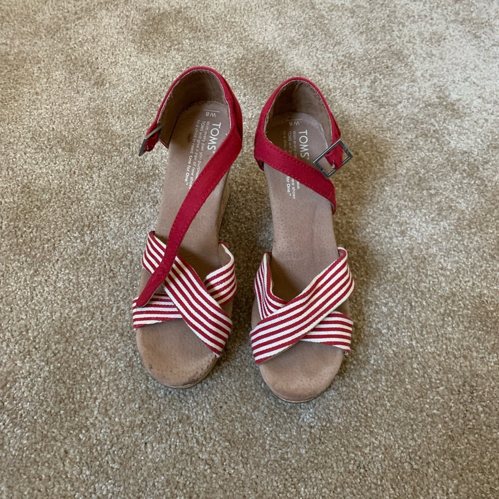 Toms red and white heels /Size 8